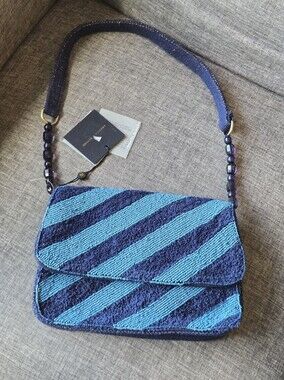 America And Beyond Beaded purse Blue Stripe